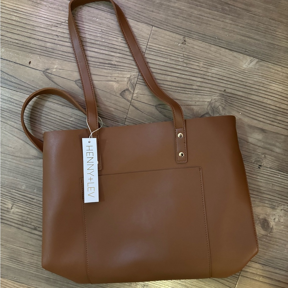 Brown leather Henny +Lev laptop tote bag